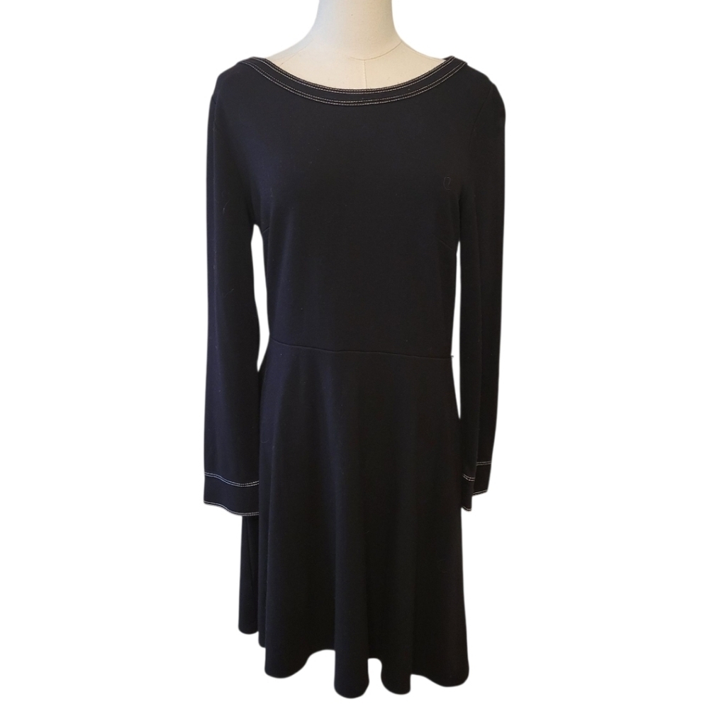 LOFT Black Knit with White Stitching Sweater Dress Size‎ 10